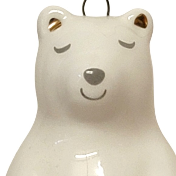 Polar Bear Christmas Ornament Dated 2019 White Ceramic Gold Tone Star Decoration - Picture 2 of 5